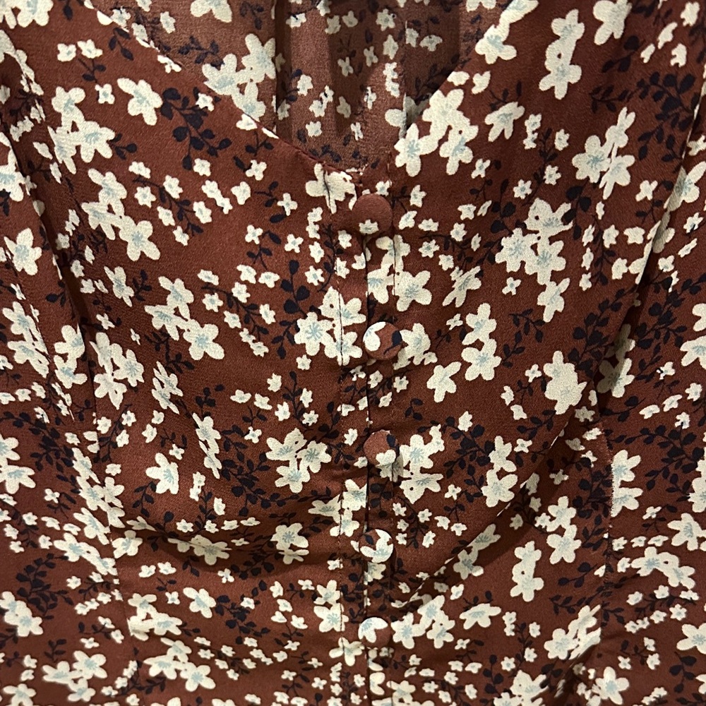 Abercrombie & Fitch Brown Floral Square Neck Puff Sleeve Blouse - Picture 4 of 10